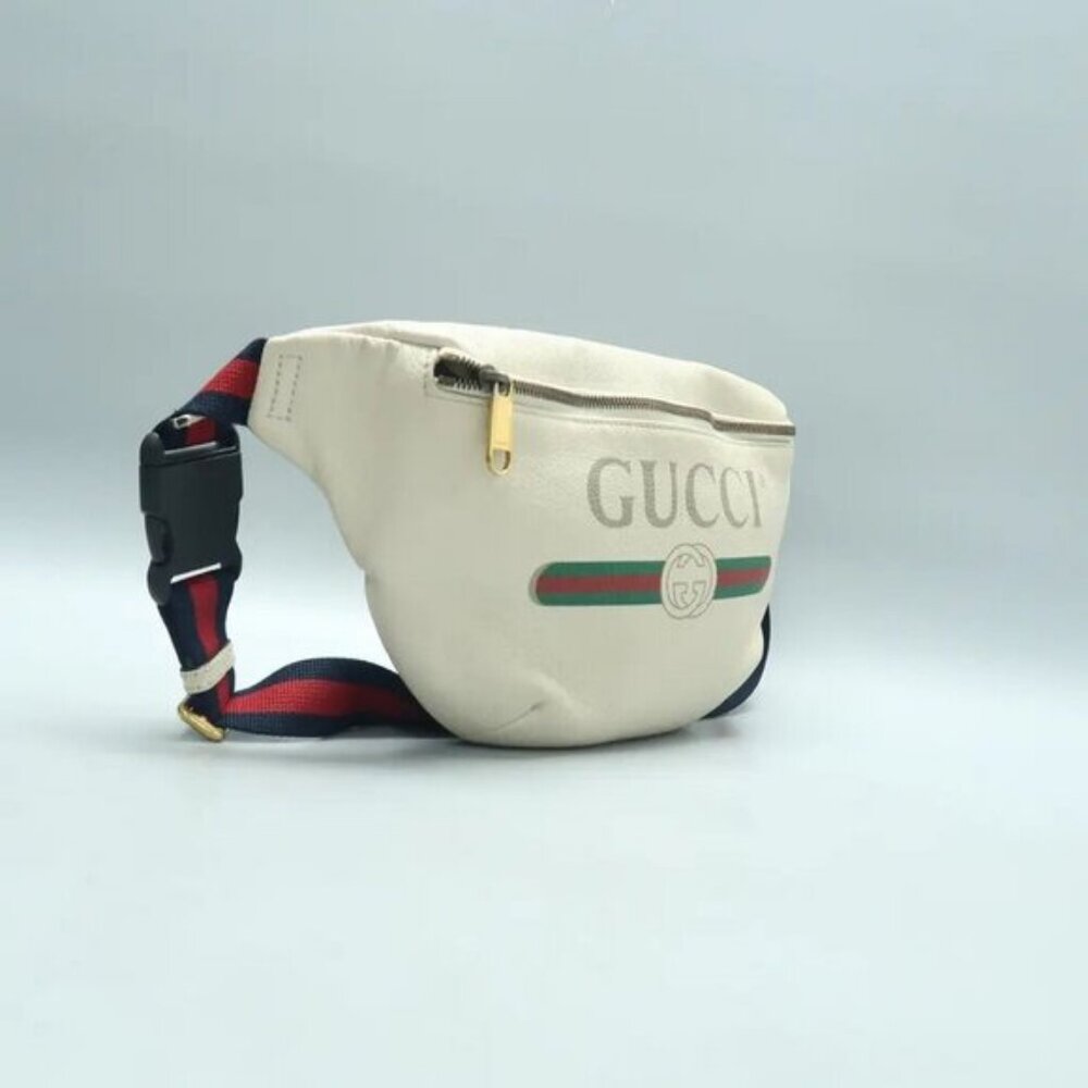 Authentic Gucci Logo Belt Bag Medium White Leather GG Waist Bag Crossbody - Picture 3 of 12